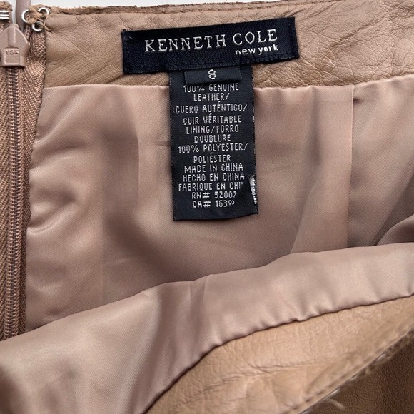 KENNETH COLE Vintage Pencil Skirt Genuine Leather Lined Pockets Camel Tan Size 8 - Picture 6 of 7